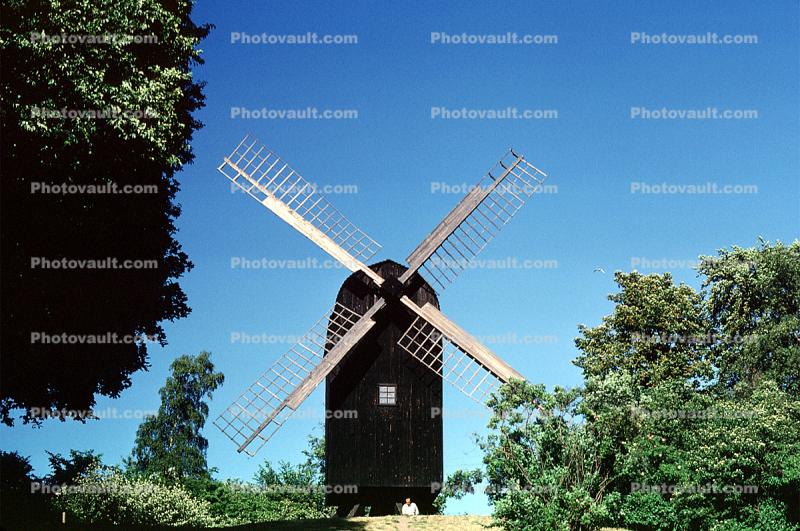 windmill, trees
