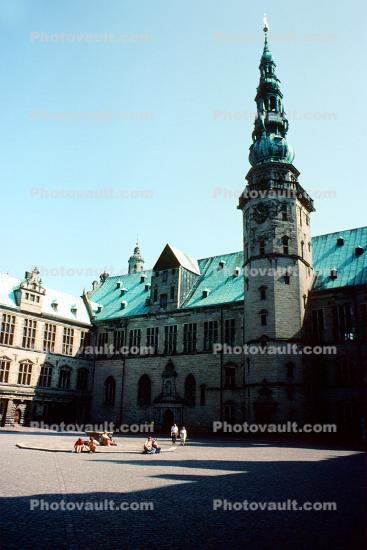 tower, steeple, Frederiksbord national historic museum, Hillerod, June 1977