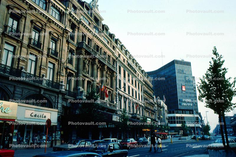 Metropole, buildings, shops, cars, Cecile, ASLK, CGER, June 1977