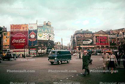 Piccadilly Circus, Van, Coca Cola sign, 1950s