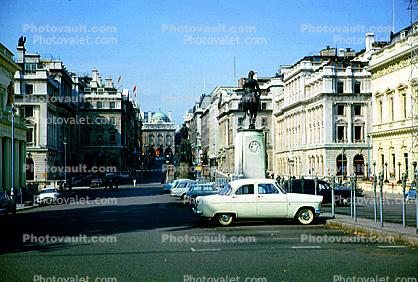 Cars, automobile, vehicles, Statue, Buildings, 1950s