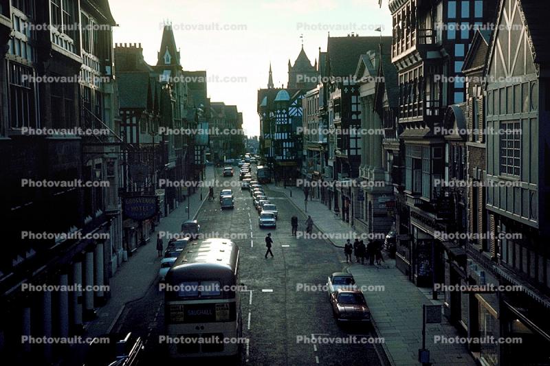 street, cars, Automobiles, Vehicles, Chester, England, 1950s