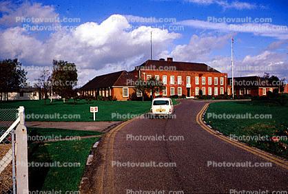 Mildenhall Royal Air Force Base, building, clouds, driveway, RAF