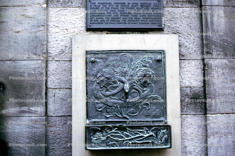 Witches' Well, Serpent, bar-relief, Edinburgh castle Esplanade, Scotland