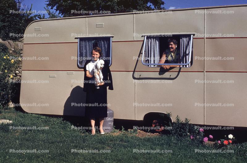 Woman with her Poodle Dog, Trailer