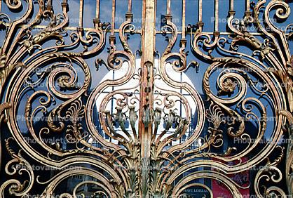 Ornate Ironwork, gate, curves, curvy, gold leaf, spiral