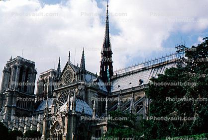 The side and Spire of Notre Dame Cathedral, Paris
