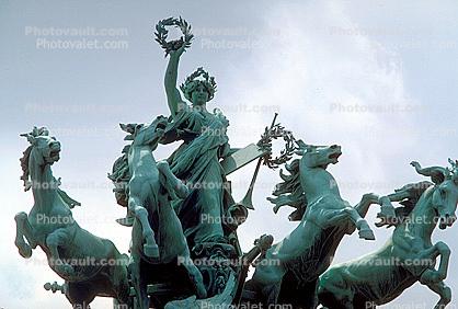 Quadriga, Horses, Statue, Bronze, Chariot, landmark