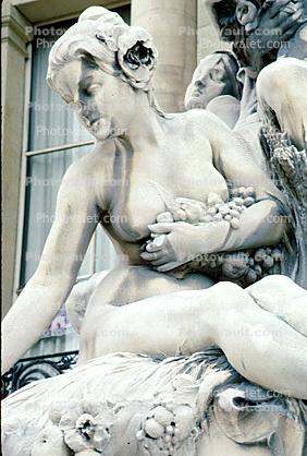 Woman, Female, Sculpture, Statue, Grapes