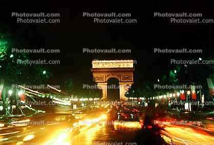 Champs-ƒlysŽes , The Arc de Triomphe in the night, nighttime