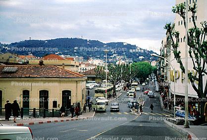 road, cars, mountain, buildings, automobile, vehicles, Cannes, April 1967, 1960s