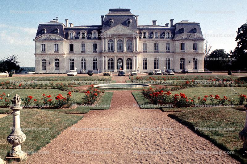 Chateau, cars, garden, path, pathway