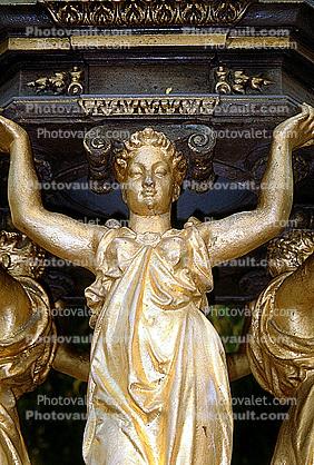 Golden Statue, Woman, Robes, Gilded