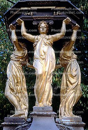 Golden Statue, Woman, Robes, Gilded, Landmark