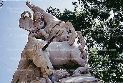 Unicorn, Boy, Statue