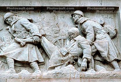 military, soldiers, wounded, bar-relief, sculpture, statue, frieze