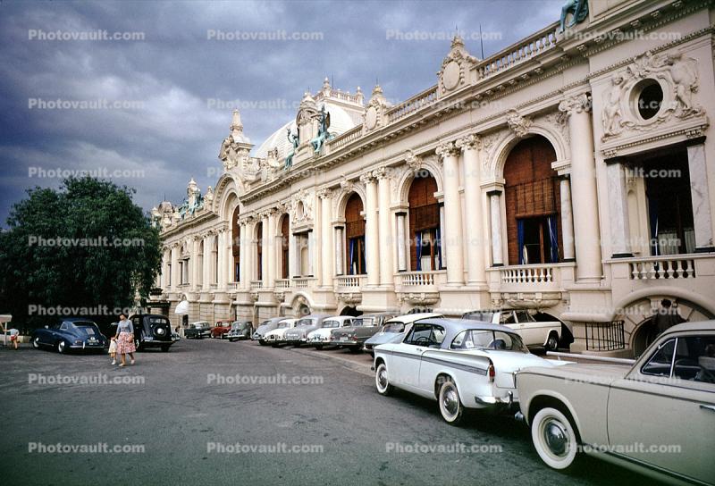 Unique Building, cars, palace, mansion, 1950s