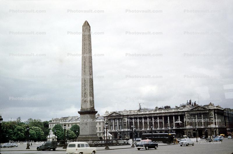 Obelisk, Ramses-II, Hieroglyphics, Place de la Concorde, Crillon Hotel, USA Embassy, May 1959, 1950s