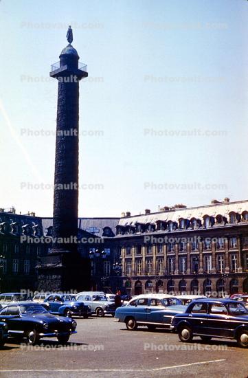 Monument, Place Vendome, Napoleon-I, 1806, Hardowin Mansart, cars, May 1959, 1950s, landmark