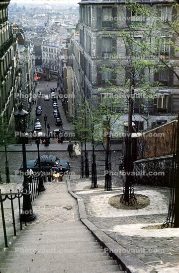 Rue Chappe A' Montmartre, Steep Stairs, Steps, Cars, Automobile, Vehicles, May 1959, 1950s