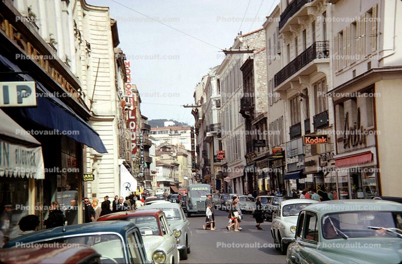 Kodak Sign, Cars, Shops, Shoppers, buildings, automobile, vehicles, 1950s