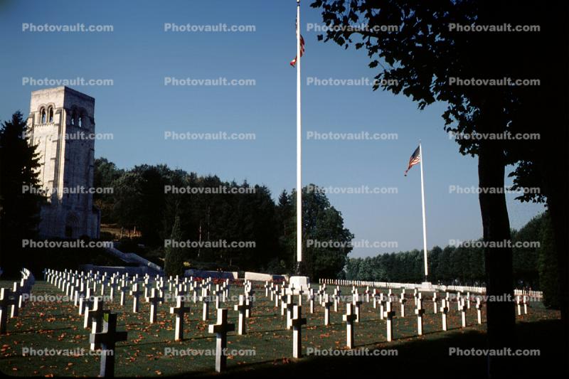 Cemetery, Flag, USA, American, Crosses, Belleau Wood, Thierry