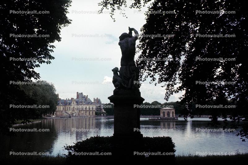 Pond, Statue, Trees