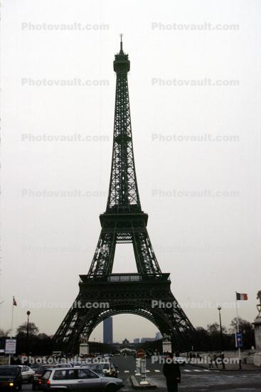 Eiffel Tower, Cars, Street, December 1985
