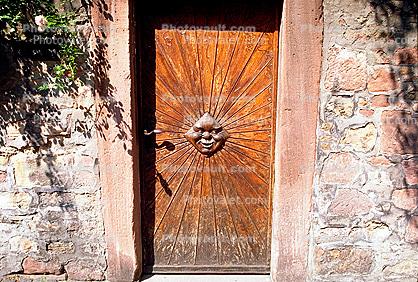 Sun, Face, Wooden, Door, Doorway, Entrance, Entry Way, Entryway, Weinheim