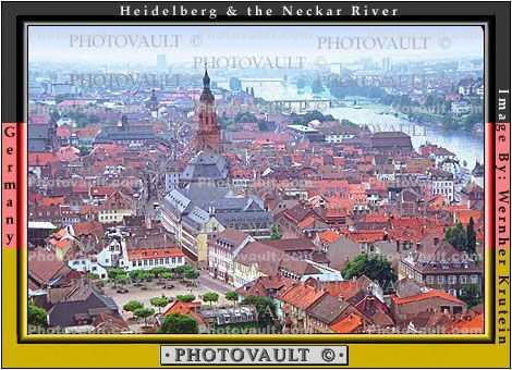 Red Roofs, Heidelberg, River Nekar, Baden-W?rttemberg, Karlsruhe,  Oldenwald, Rooftops, Cityscape, Valley, Village, Town