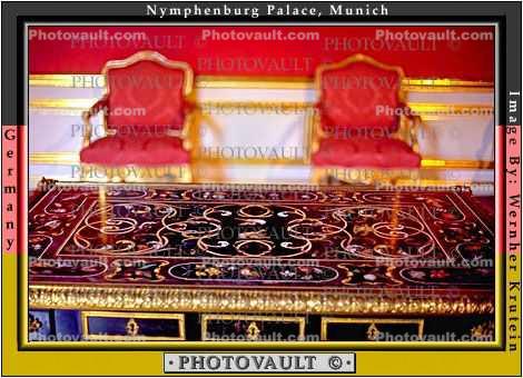Inlaid Table, Chairs, Nymphenburg Castle, Schlo? Nymphenberg, Munich