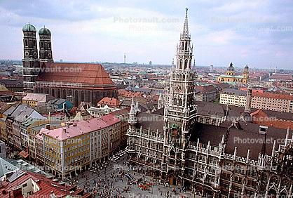 Marienplatz Clock Tower, Munich, Red Roofs, Rooftops, Cityscape