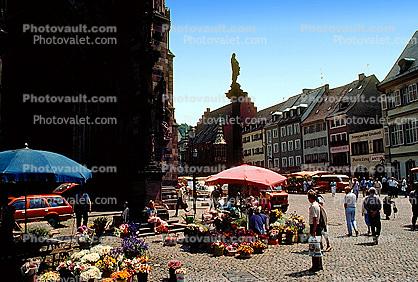 Freiburg, Buildings, Cobblestone, Parasol, Open Market
