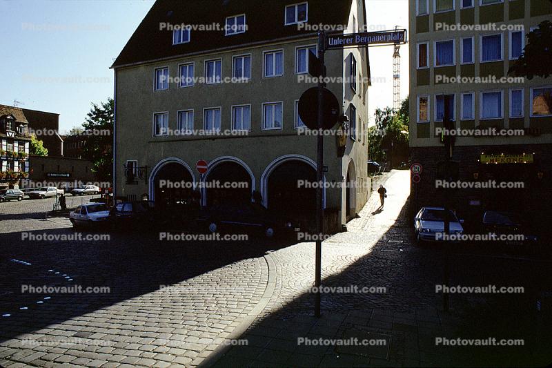 buildings, cobblestone street, shadow, Nurnberg