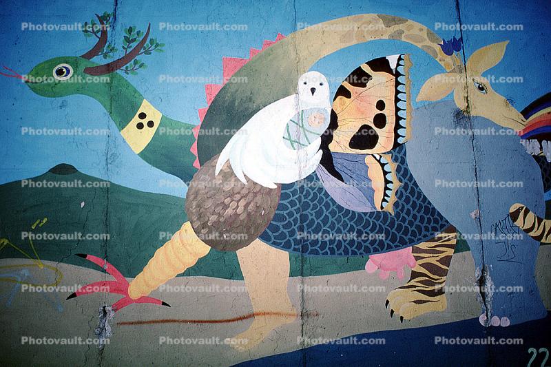 dragon, giraffe, foot, leg, whimsical, the Berlin Wall