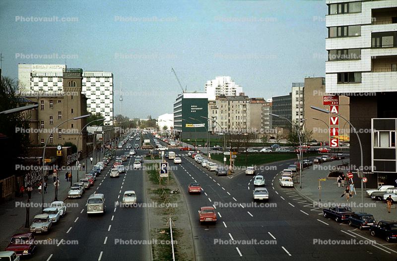 street, roadway, cars, automobile, vehicles, Berlin, 1950s