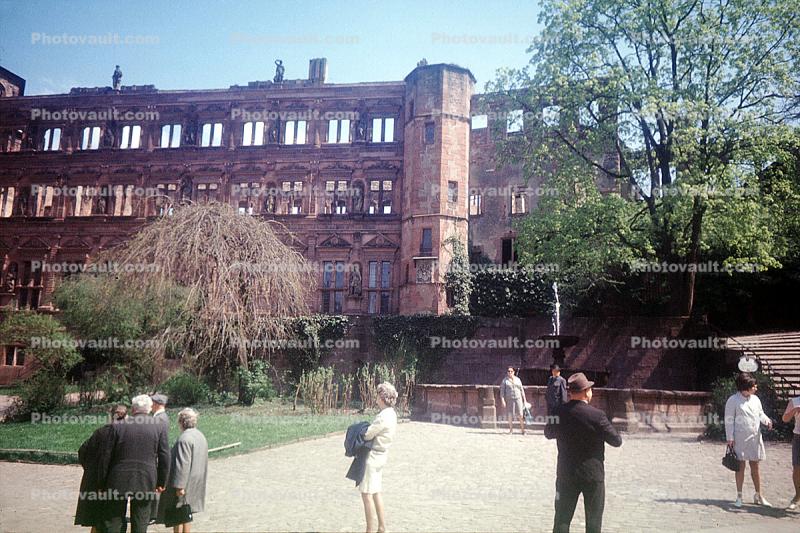 Heidelberg Castle, Heidelberger Schlossruin, K?nigstuhl Hillside, Baden-W?rttemberg, Karlsruhe, landmark, 1950s