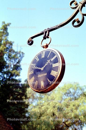 Unserud, roman numerals, outdoor clock, outside, exterior, building