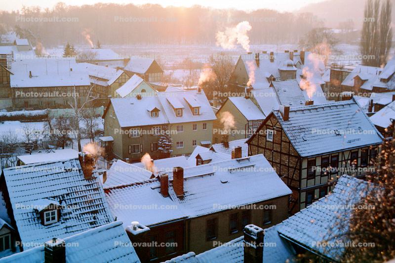 Snow, Cold, Ice, Frozen, Icy, Smoking Chimneys,  Anhalt