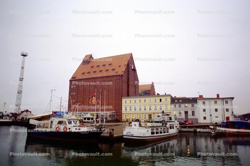 Docks, Tower, Boats, Harbor, Building, Stralsund