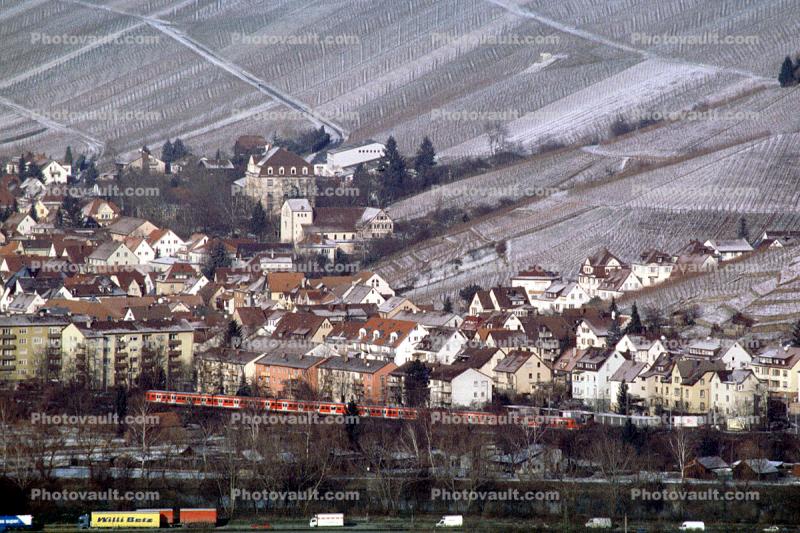 Village, Snow, Ice, Cold, Highway, Railroad, Esslingen