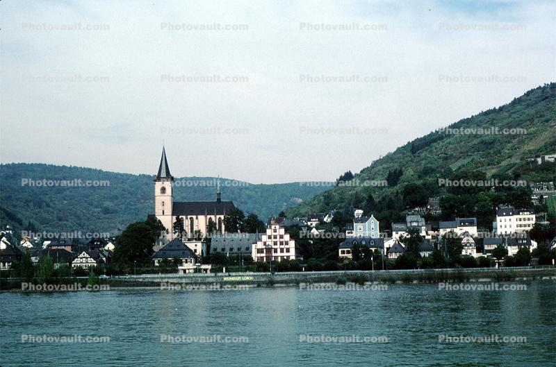 Cathedral, Church, Homes, Houses, Village, Town, Hilltop, Mountains, Rhine River Gorge, (Rhein), Rhine River