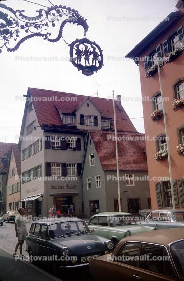 Volkswagen, Opel, Homes, Houses, Rothenburg ob der Tauber, Bavaria, Middle Franconia, Ansbach, September 1971, 1970s