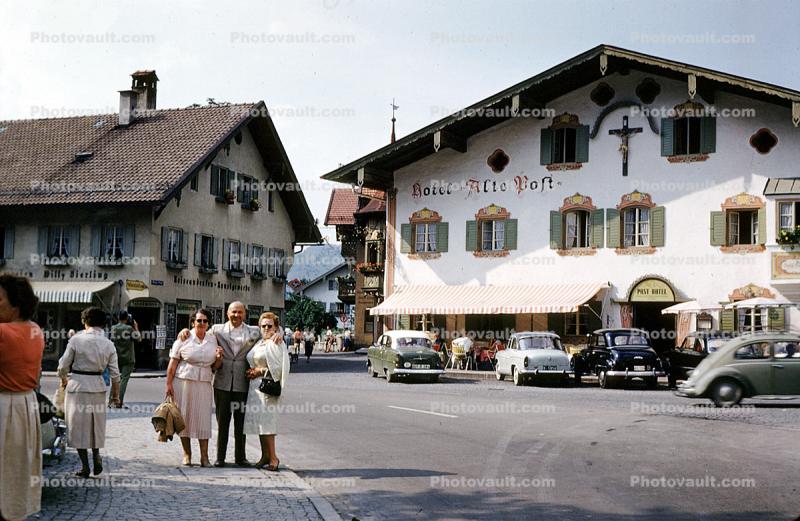 Hotel Alte Post, Wall Art, Luftlmalerei, wall-painting, Oberammergau, Garmisch-Partenkirchen, Bavaria, August 1959