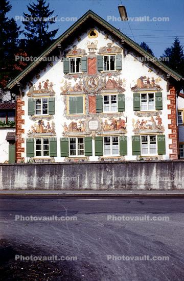 L?ftlmalerei, Fairytale, Oberammergau, Bavaria, Garmisch-Partenkirchen, Wall Art, Luftlmalerei, wall-painting, August 1959