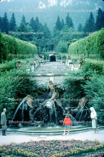 Water Fountain, statues, garden, Linderhof Palace, Schloss, Museum, Ettal, Bavaria