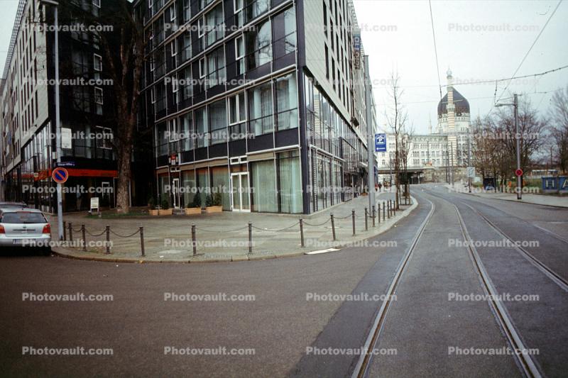 Trolley Tracks, buildings, Leipzig