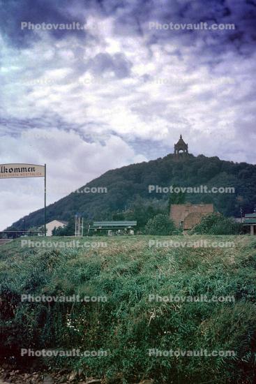 Monument of Kaiser Wilhelm I, hill, mound, Porta Westfalica, Minden-Lubbecke, in North Rhine-Westphalia