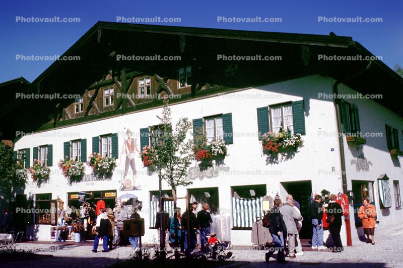 flowers, building, stores, shops, Oberammergau, Garmisch-Partenkirchen district, Bavaria