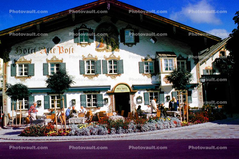 Hotel Alte Post, Peter and the Wolf, Wall Art, Luftlmalerei, wall-painting, Oberammergau, Garmisch-Partenkirchen district, Bavaria, L?ftlmalerei